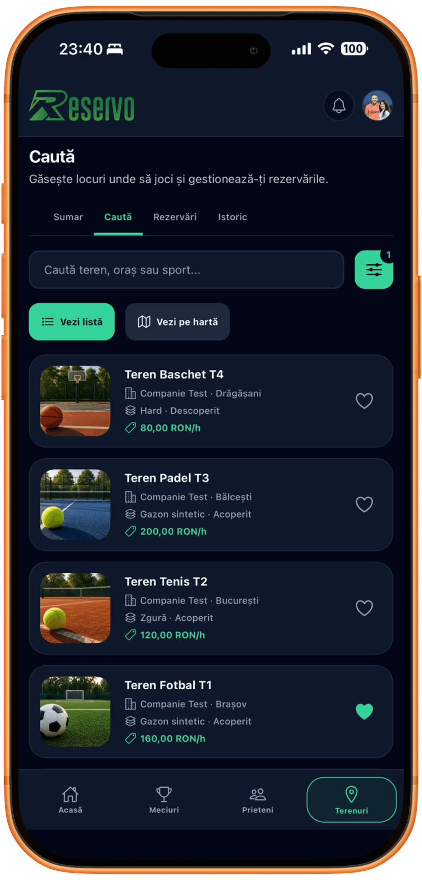 Prezentare aplicație mobilă Reservo pentru rezervări sportive